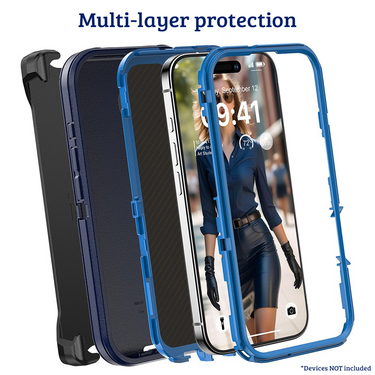 iPhone 16 Compatible Case Cover With Shockproof Robot Armor Hard Plastic And Belt Clip - Black